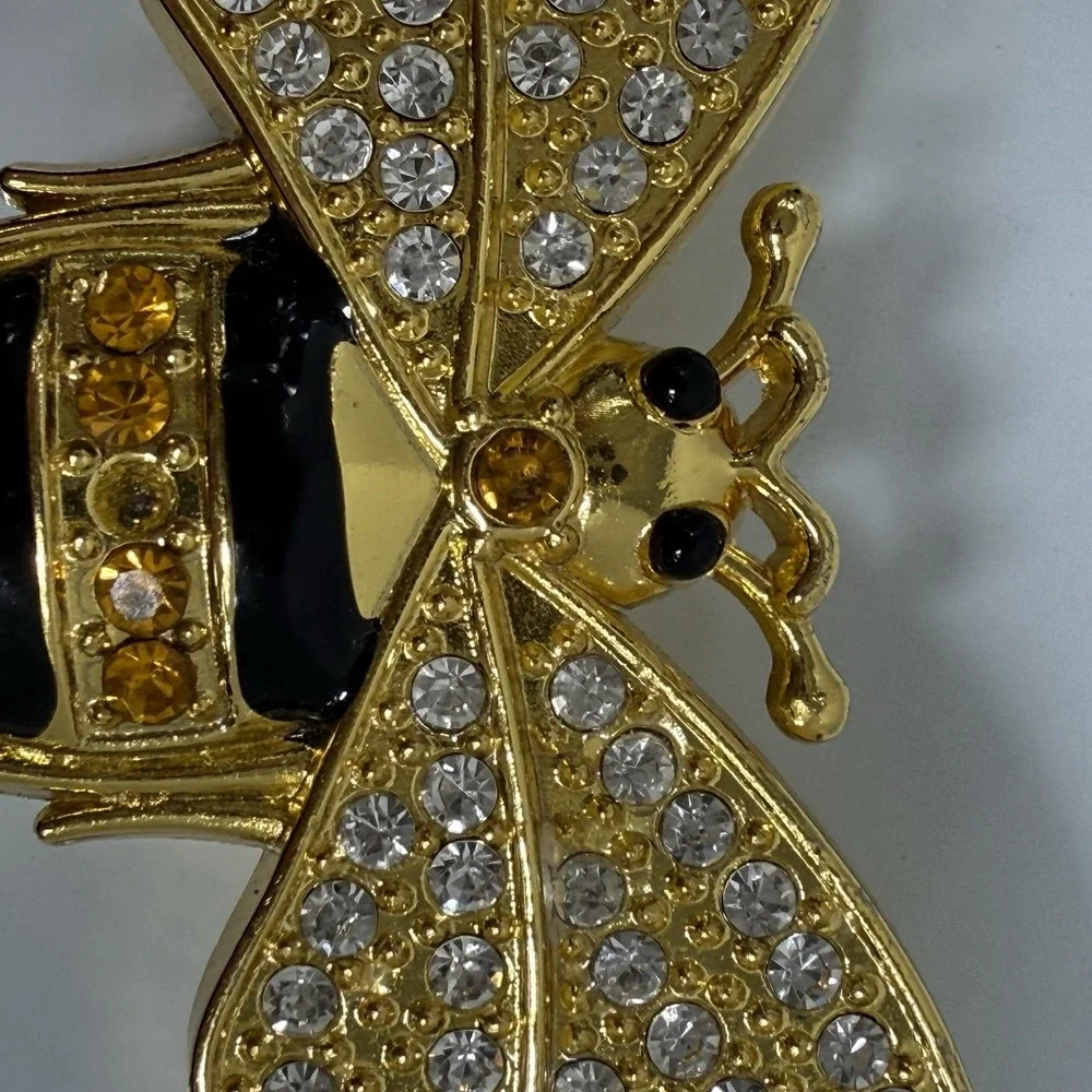 Bee Jeweled Gold Tone Trinket Box Rhinestones